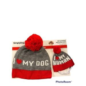 Parent & Pet Knit Beanie with Red Pom Pom Set